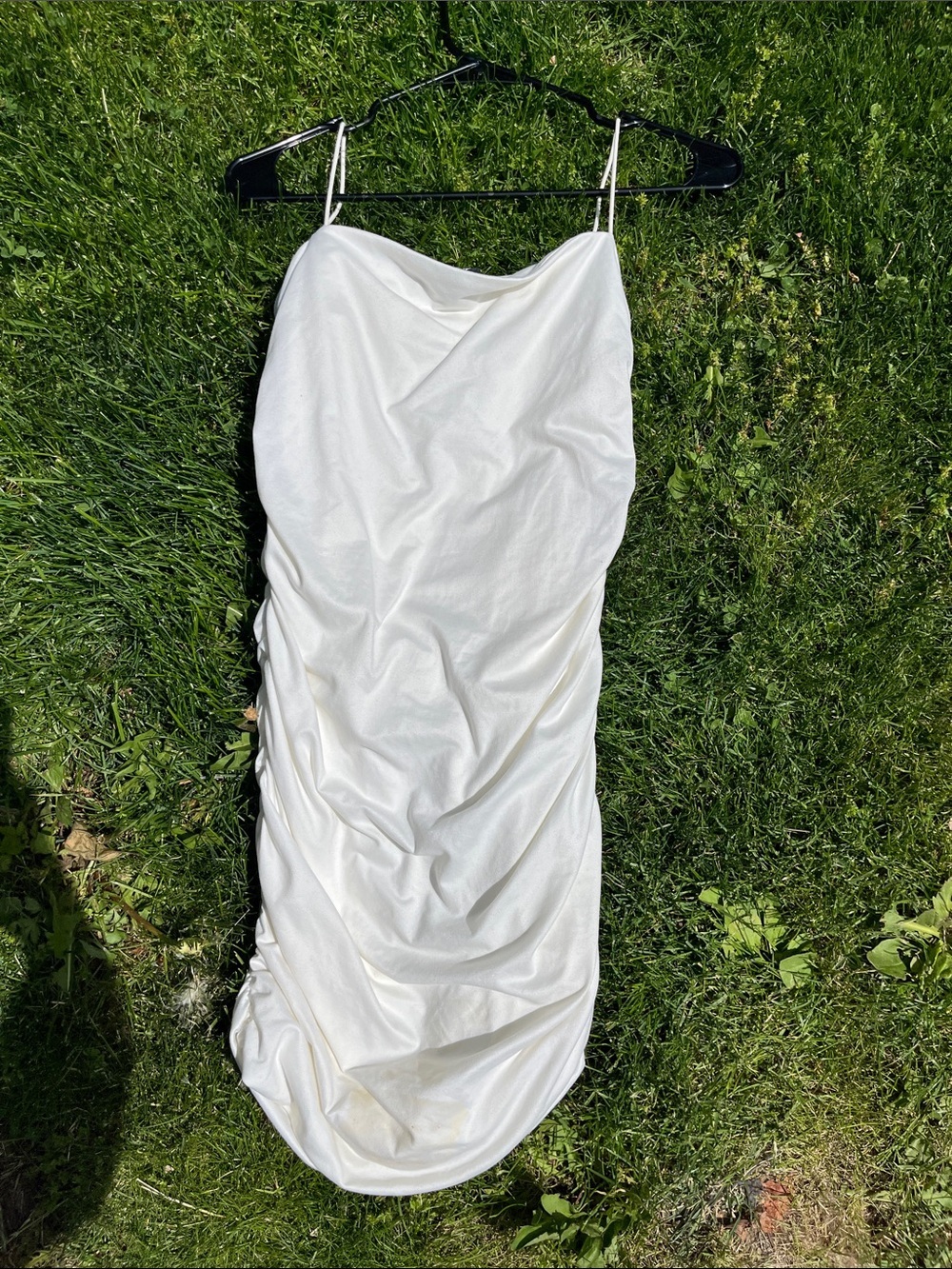Windsor Y2K L fit M White Ruched Slip Dress with Spaghetti Straps